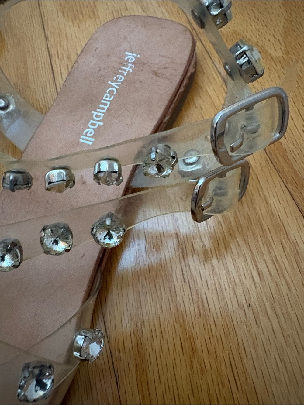 Jeffrey Campbell Clear Crystal Embellished Flat Sandals Size 8 - Picture 3 of 6